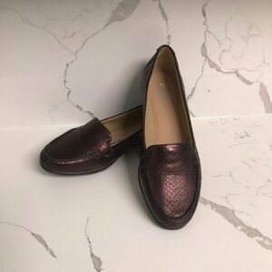 Easy Spirit E360 Burgundy Leather Metallic Snakeskin Loafers US 6.5 M